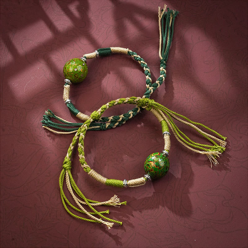 Vibrant Multicolored Lacquer Craft Bead Braided Red String Bracelet