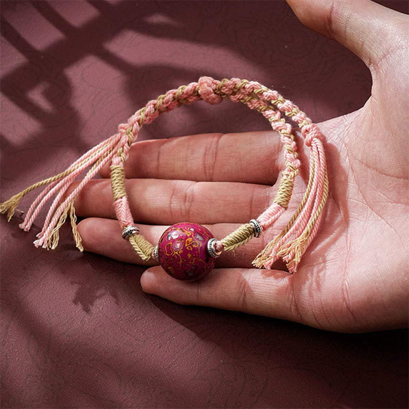 Vibrant Multicolored Lacquer Craft Bead Braided Red String Bracelet