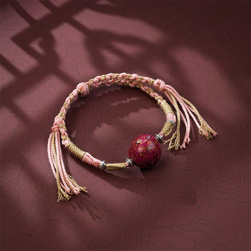 Vibrant Multicolored Lacquer Craft Bead Braided Red String Bracelet