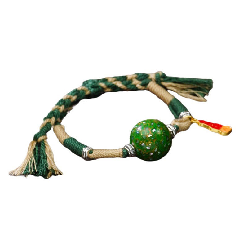Vibrant Multicolored Lacquer Craft Bead Braided Red String Bracelet