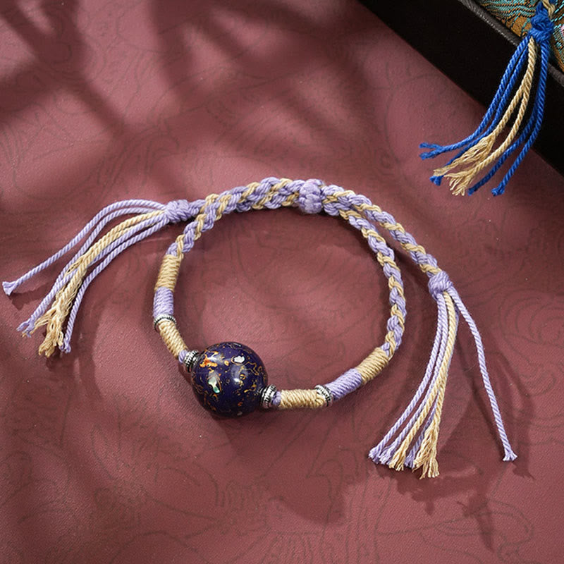 Vibrant Multicolored Lacquer Craft Bead Braided Red String Bracelet