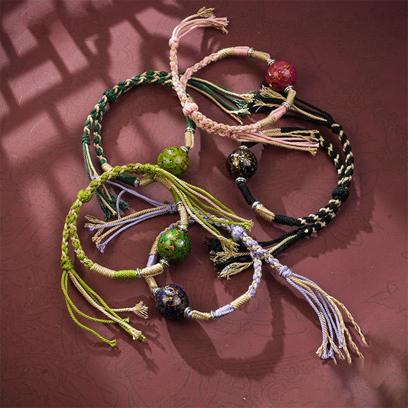 Vibrant Multicolored Lacquer Craft Bead Braided Red String Bracelet