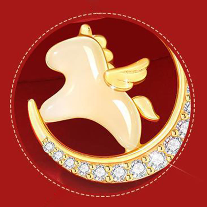 Year Of The Horse 925 Sterling Silver Hetian Jade Zircon Abundance Pendant Necklace