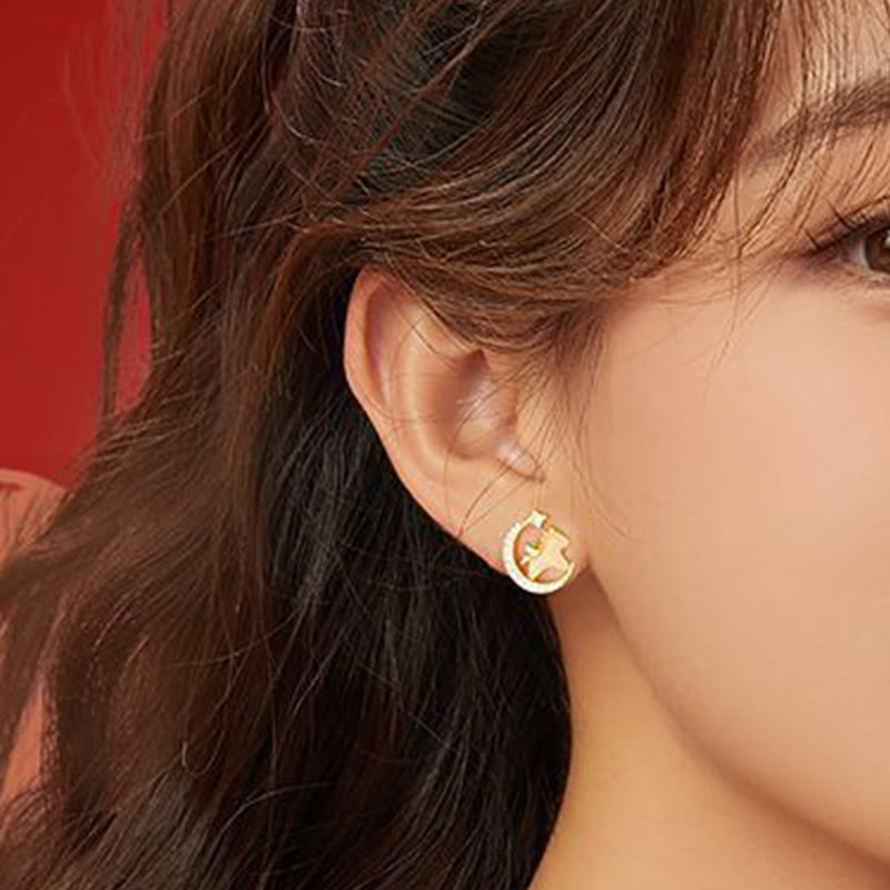 Year Of The Horse Hetian Jade 925 Sterling Silver Moon Zircon Abundance Earrings