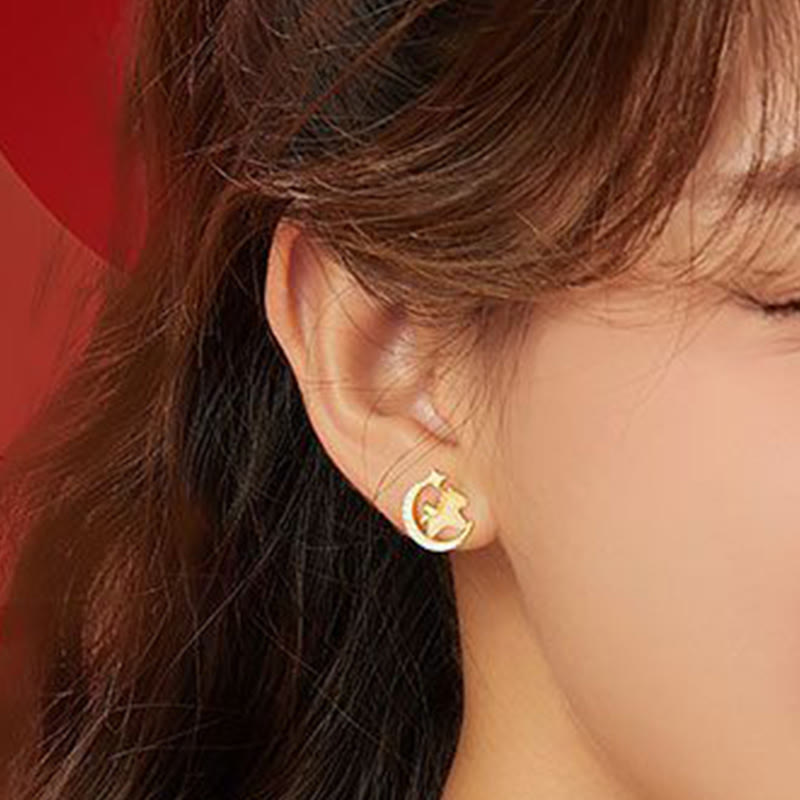 Year Of The Horse Hetian Jade 925 Sterling Silver Moon Zircon Abundance Earrings