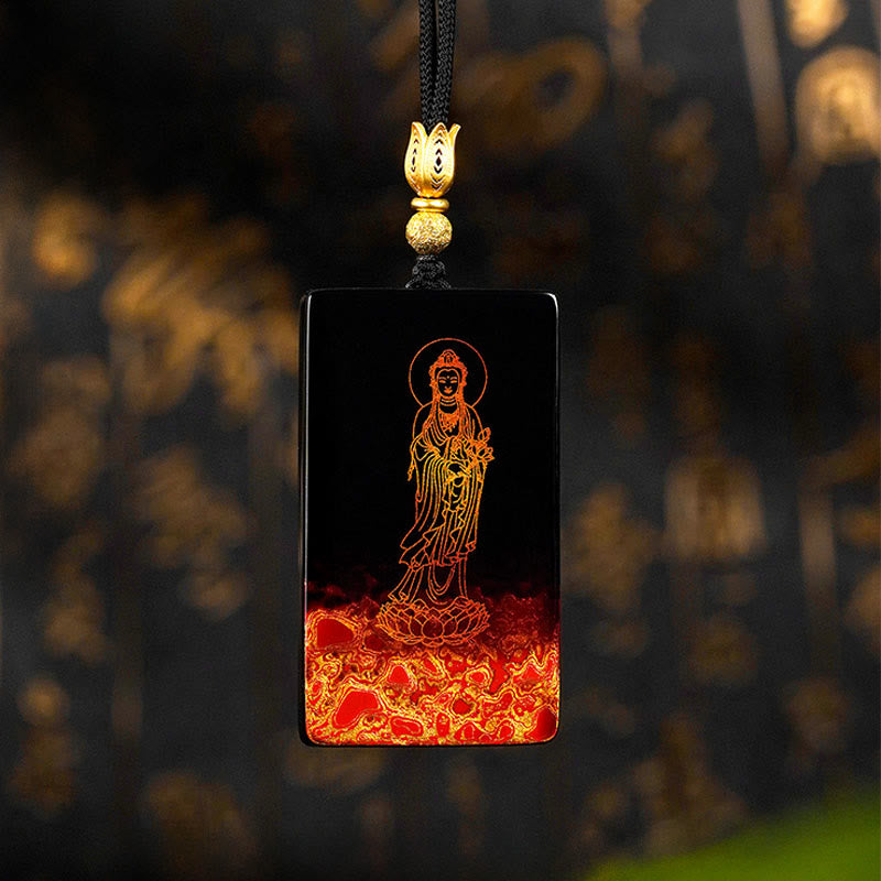 Chinese Zodiac Natal Buddha Fu Character Lacquer Craft Sandalwood Pendant Necklace