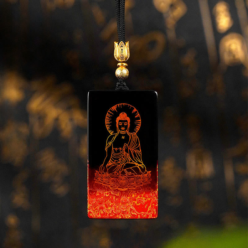 Chinese Zodiac Natal Buddha Fu Character Lacquer Craft Sandalwood Pendant Necklace