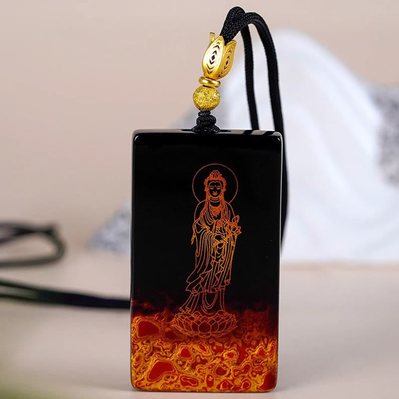 Chinese Zodiac Natal Buddha Fu Character Lacquer Craft Sandalwood Pendant Necklace