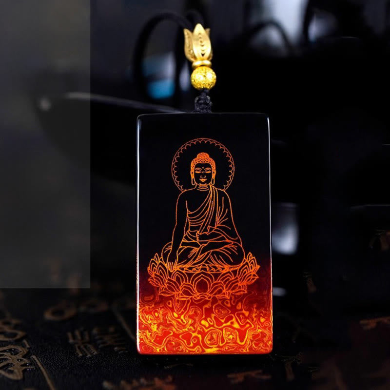 Chinese Zodiac Natal Buddha Fu Character Lacquer Craft Sandalwood Pendant Necklace