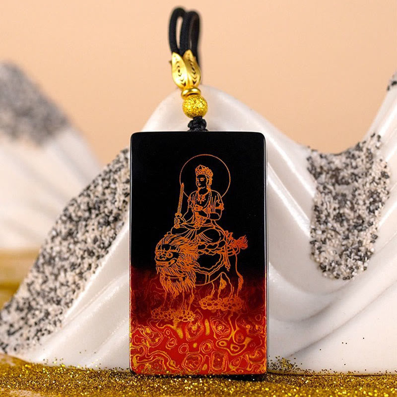 Chinese Zodiac Natal Buddha Fu Character Lacquer Craft Sandalwood Pendant Necklace