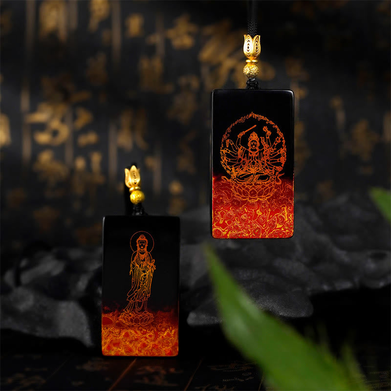 Chinese Zodiac Natal Buddha Fu Character Lacquer Craft Sandalwood Pendant Necklace