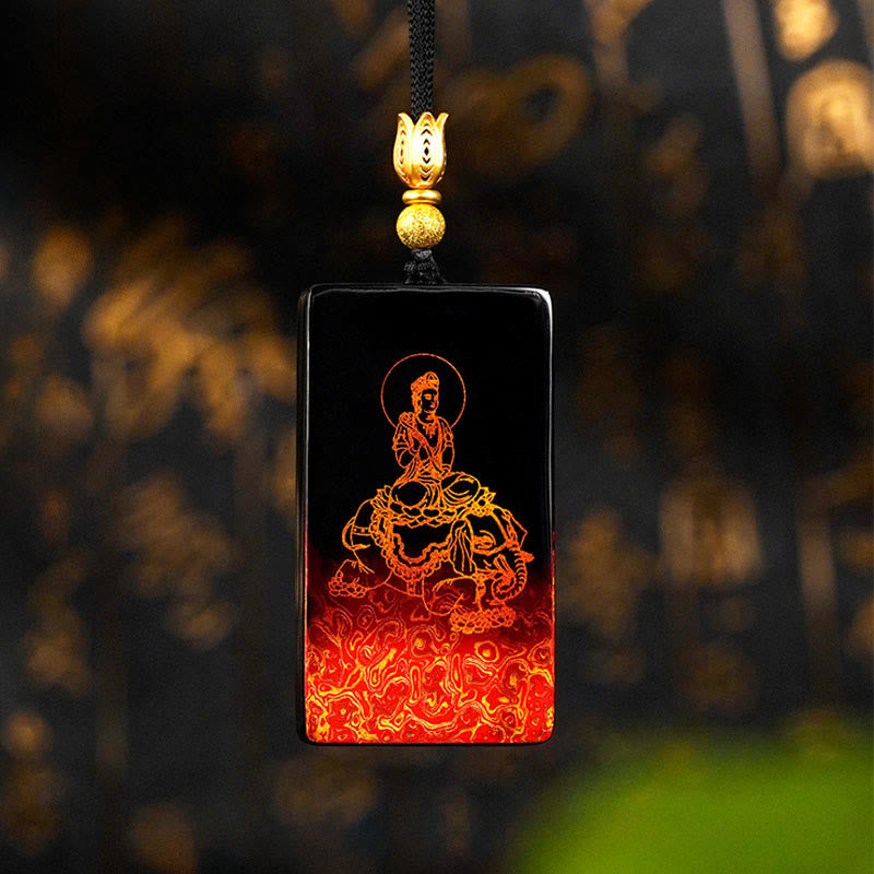 Chinese Zodiac Natal Buddha Fu Character Lacquer Craft Sandalwood Pendant Necklace
