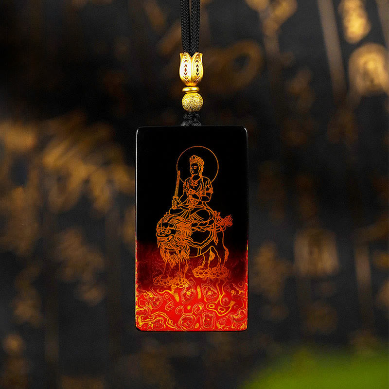 Chinese Zodiac Natal Buddha Fu Character Lacquer Craft Sandalwood Pendant Necklace
