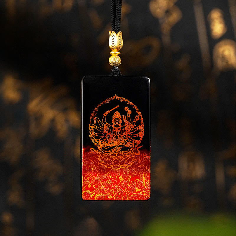 Chinese Zodiac Natal Buddha Fu Character Lacquer Craft Sandalwood Pendant Necklace