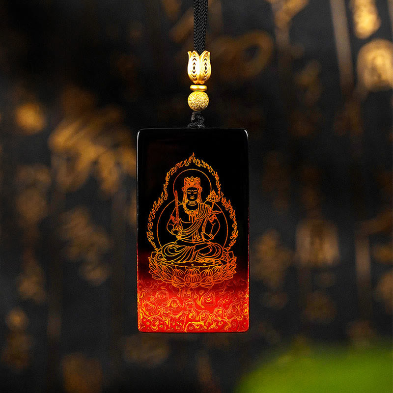Chinese Zodiac Natal Buddha Fu Character Lacquer Craft Sandalwood Pendant Necklace