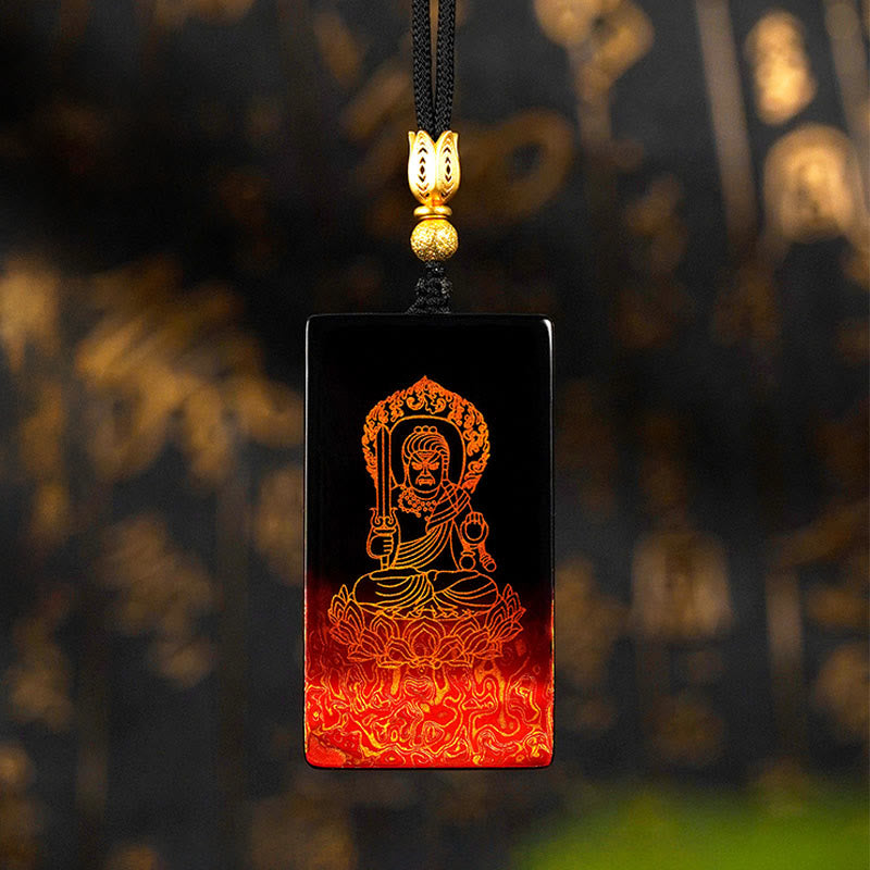 Chinese Zodiac Natal Buddha Fu Character Lacquer Craft Sandalwood Pendant Necklace