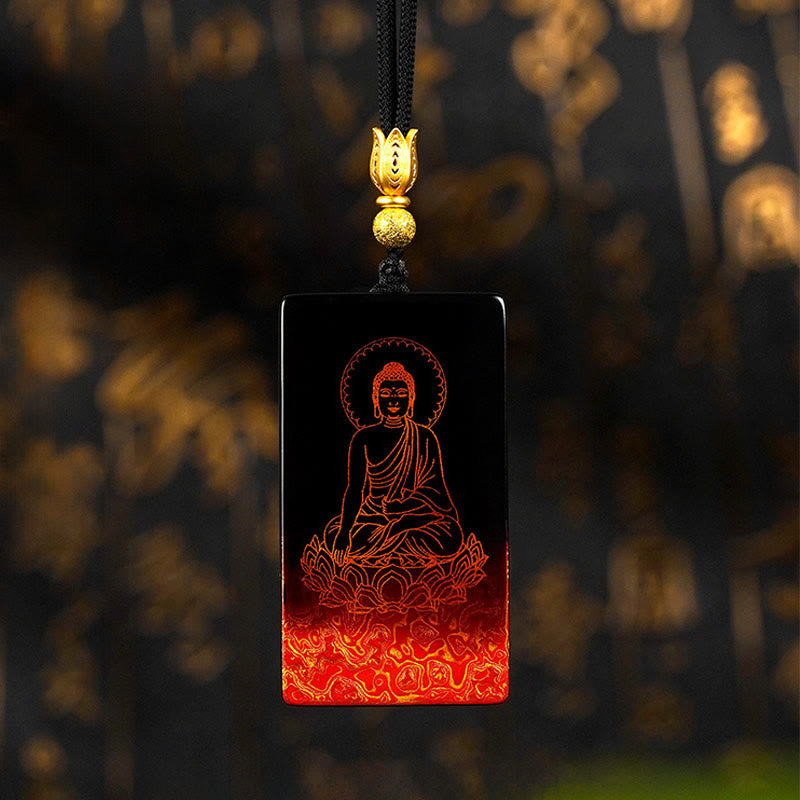 Chinese Zodiac Natal Buddha Fu Character Lacquer Craft Sandalwood Pendant Necklace