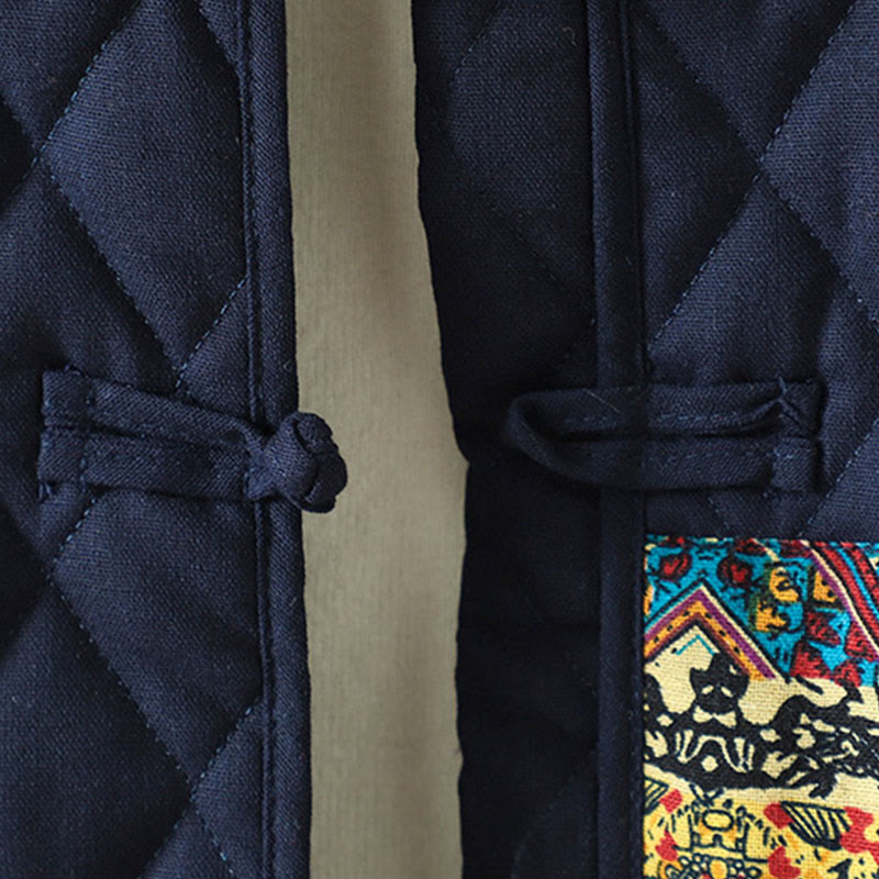 Ethnic Frog-button Patchwork Women's Thickened Cotton Long Sleeve Jacket With Pockets