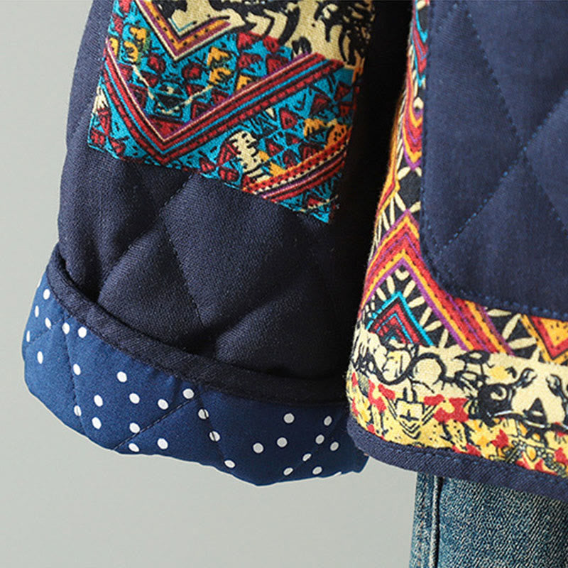Ethnic Frog-button Patchwork Women's Thickened Cotton Long Sleeve Jacket With Pockets