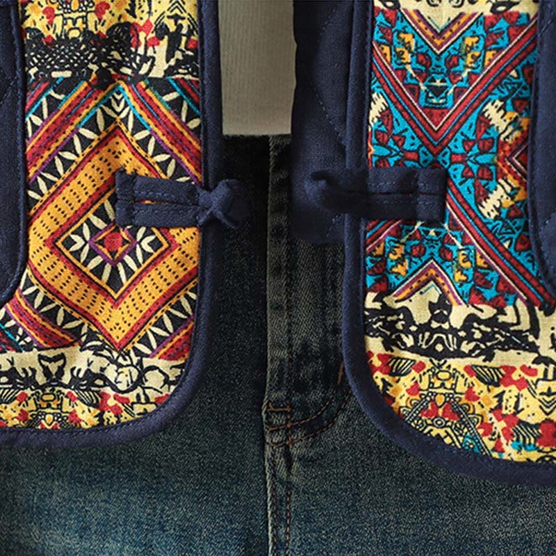 Ethnic Frog-button Patchwork Women's Thickened Cotton Long Sleeve Jacket With Pockets