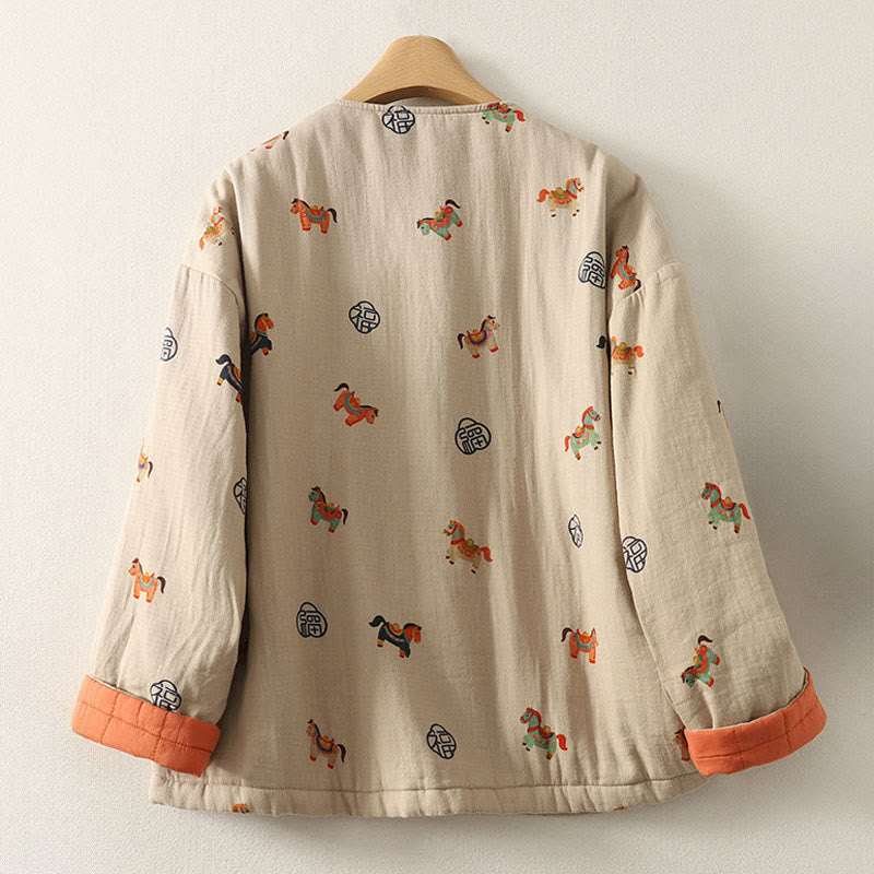 Thickened Cotton-Blend Floral Frog-Button Meditation Jacket
