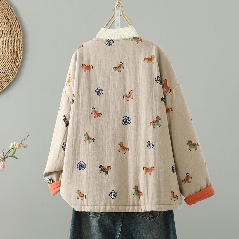 Thickened Cotton-Blend Floral Frog-Button Meditation Jacket