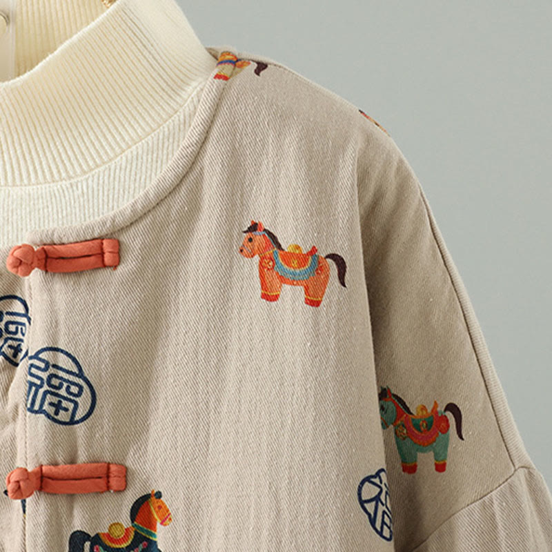 Thickened Cotton-Blend Floral Frog-Button Meditation Jacket