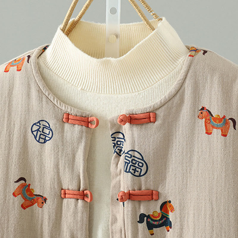 Thickened Cotton-Blend Floral Frog-Button Meditation Jacket