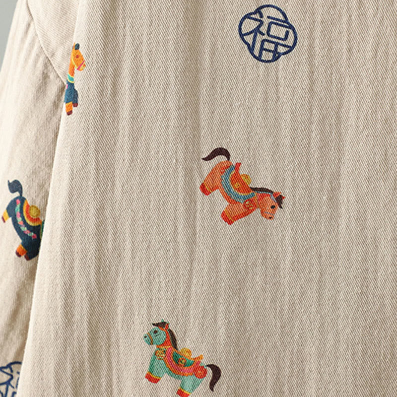 Thickened Cotton-Blend Floral Frog-Button Meditation Jacket