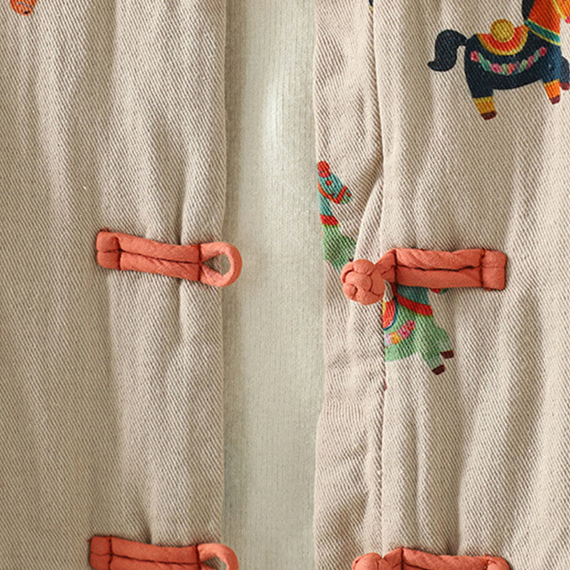 Thickened Cotton-Blend Floral Frog-Button Meditation Jacket