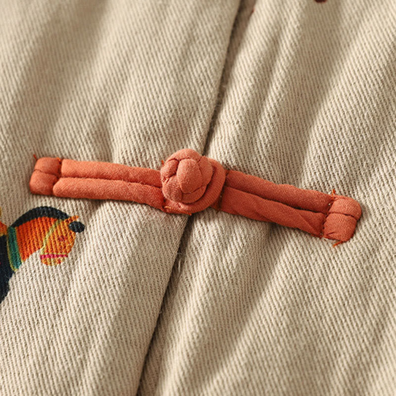 Thickened Cotton-Blend Floral Frog-Button Meditation Jacket