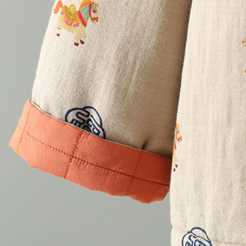 Thickened Cotton-Blend Floral Frog-Button Meditation Jacket