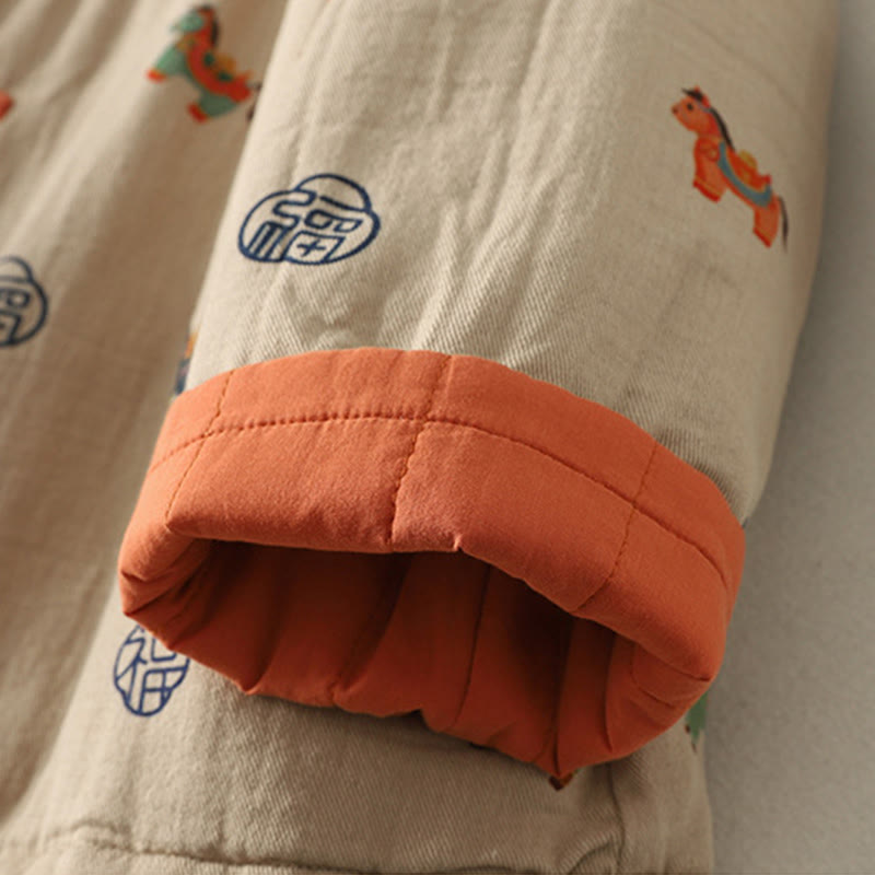 Thickened Cotton-Blend Floral Frog-Button Meditation Jacket