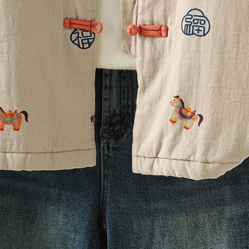 Thickened Cotton-Blend Floral Frog-Button Meditation Jacket