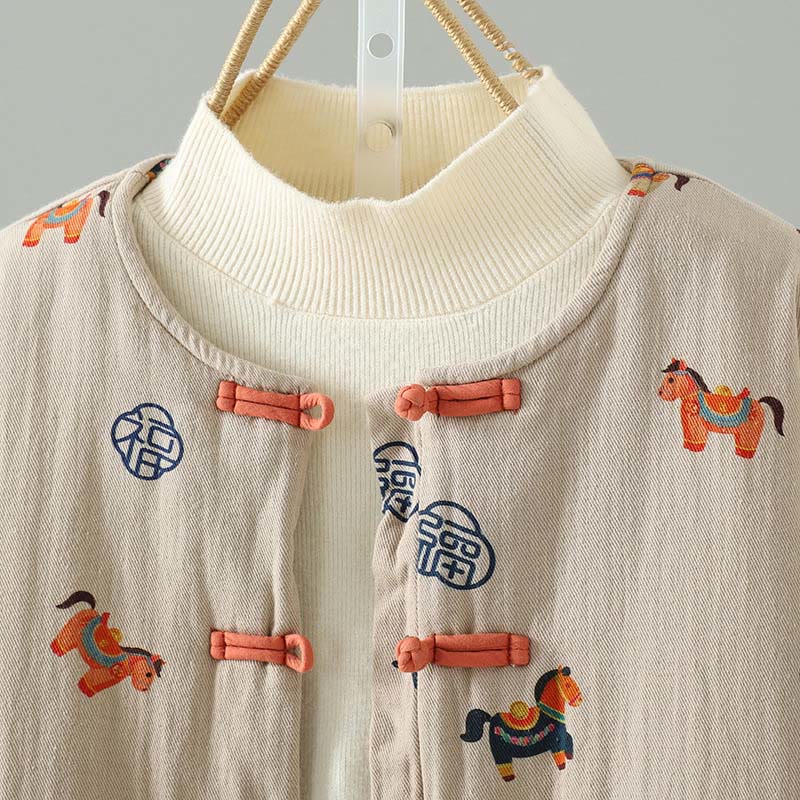 Thickened Cotton-Blend Floral Frog-Button Meditation Jacket