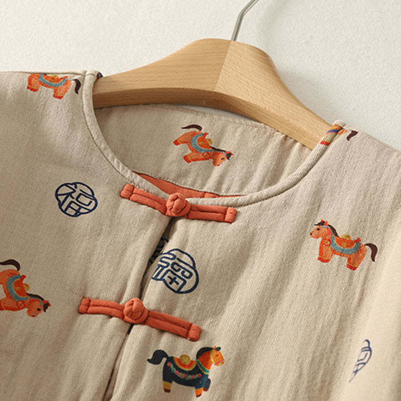 Thickened Cotton-Blend Floral Frog-Button Meditation Jacket