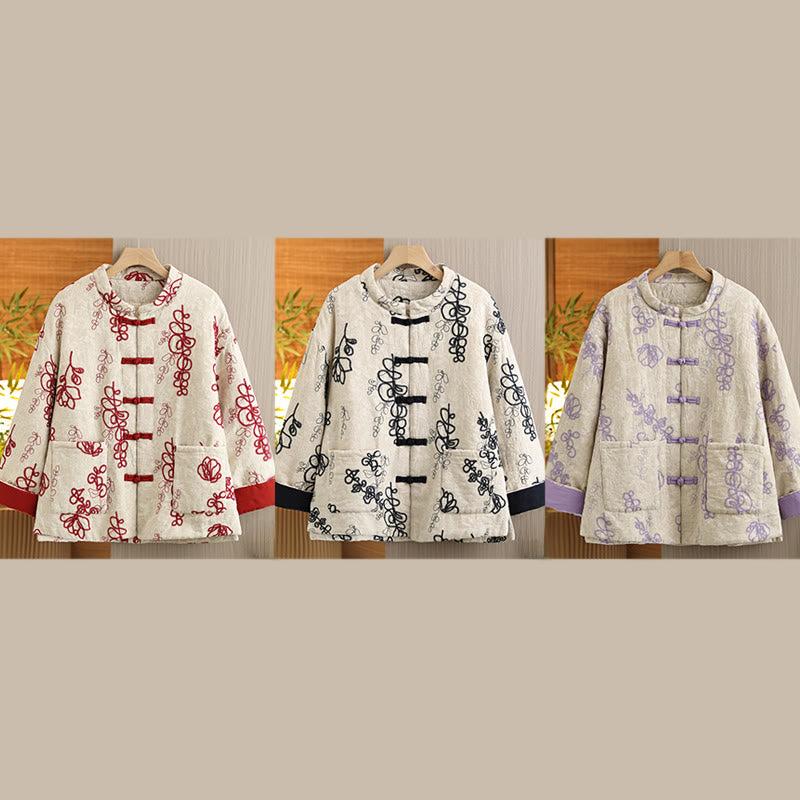 Insulated Cotton Frog-Button Winter Meditation Jacket