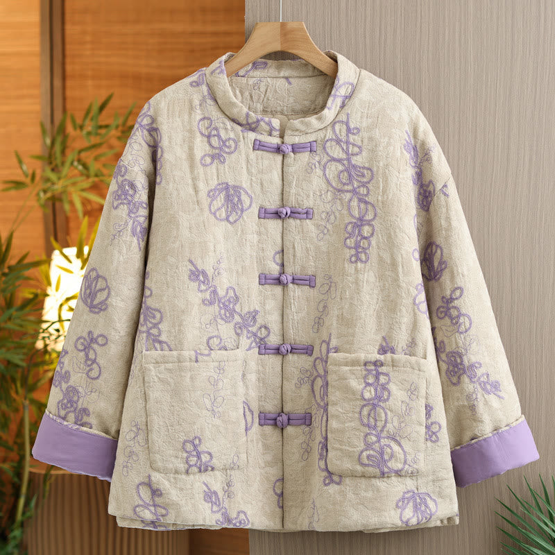 Insulated Cotton Frog-Button Winter Meditation Jacket