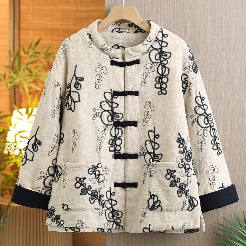 Insulated Cotton Frog-Button Winter Meditation Jacket