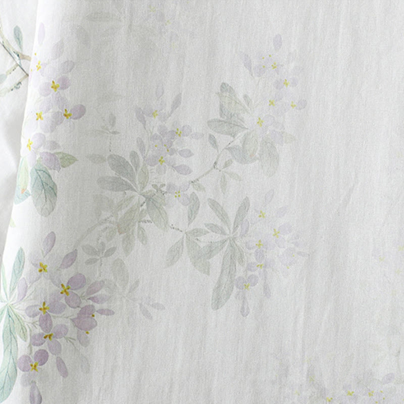 Women's Printing Flower Pattern Long Sleeve Frog-buttons Cotton Jacket