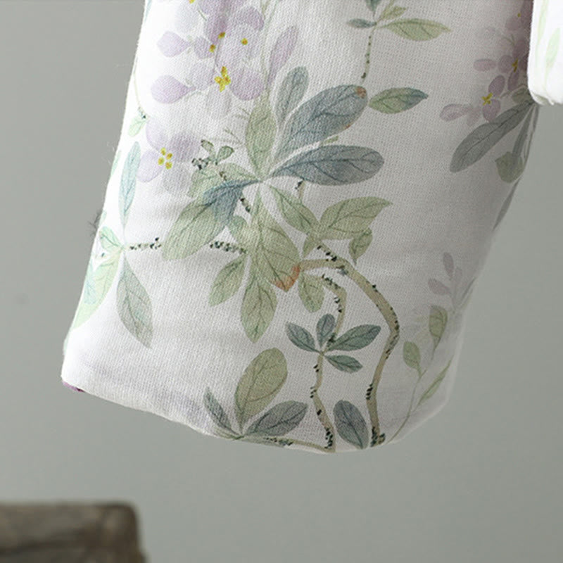 Women's Printing Flower Pattern Long Sleeve Frog-buttons Cotton Jacket