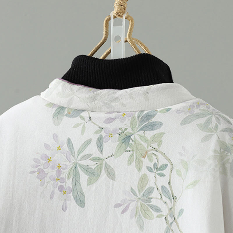 Women's Printing Flower Pattern Long Sleeve Frog-buttons Cotton Jacket