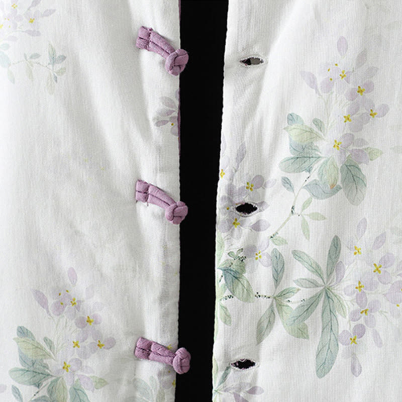 Women's Printing Flower Pattern Long Sleeve Frog-buttons Cotton Jacket