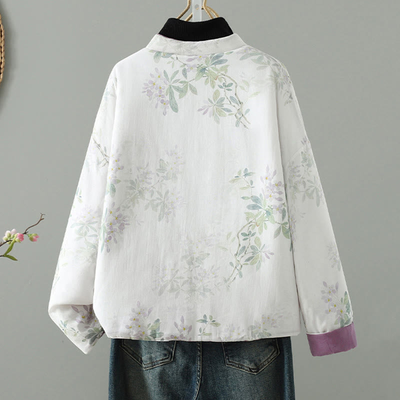 Women's Printing Flower Pattern Long Sleeve Frog-buttons Cotton Jacket