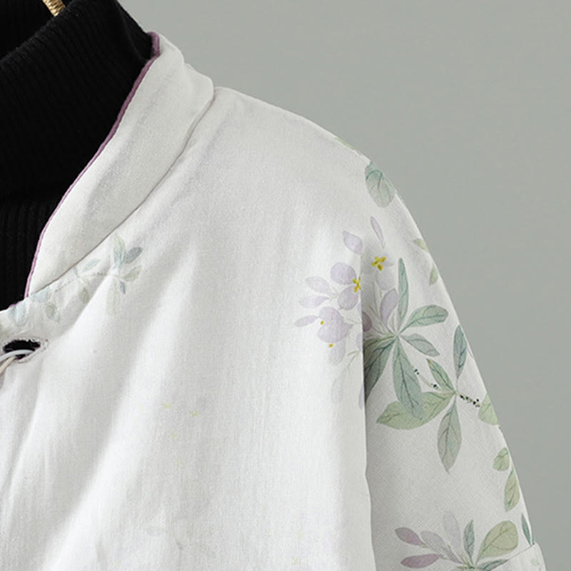Women's Printing Flower Pattern Long Sleeve Frog-buttons Cotton Jacket