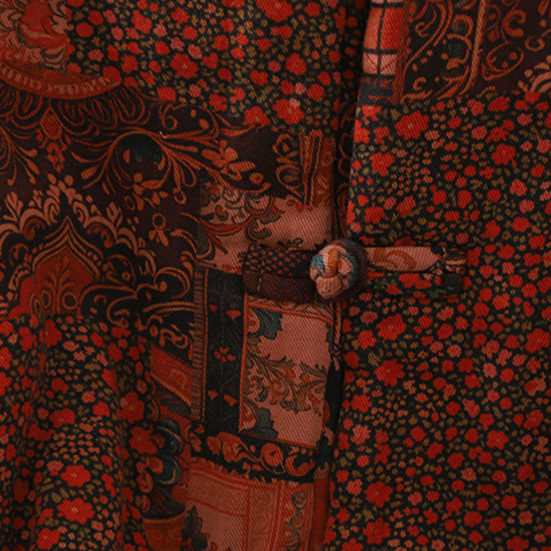 Women's Ethnic Floral Long Sleeve Frog-buttons Cotton Thermal Jacket