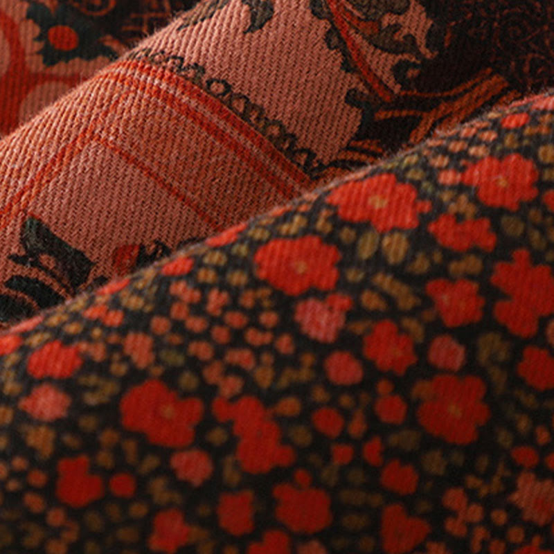 Women's Ethnic Floral Long Sleeve Frog-buttons Cotton Thermal Jacket