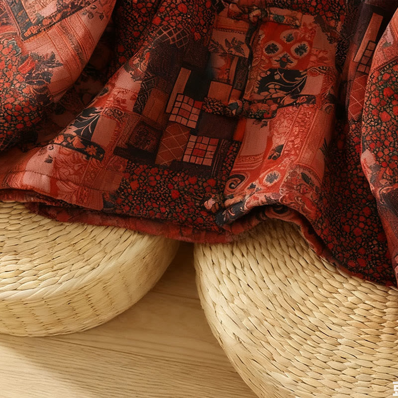 Women's Ethnic Floral Long Sleeve Frog-buttons Cotton Thermal Jacket