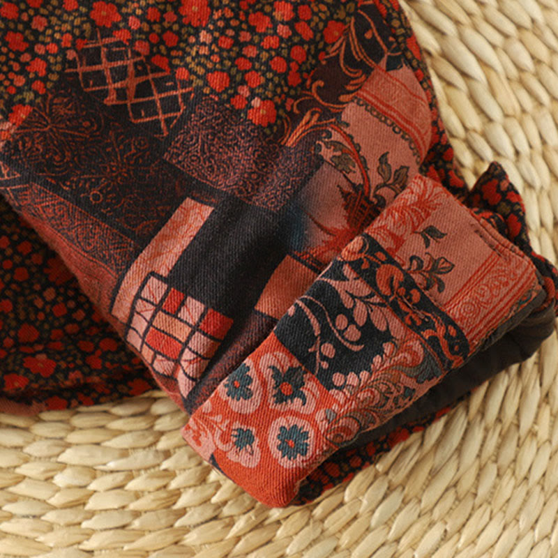 Women's Ethnic Floral Long Sleeve Frog-buttons Cotton Thermal Jacket