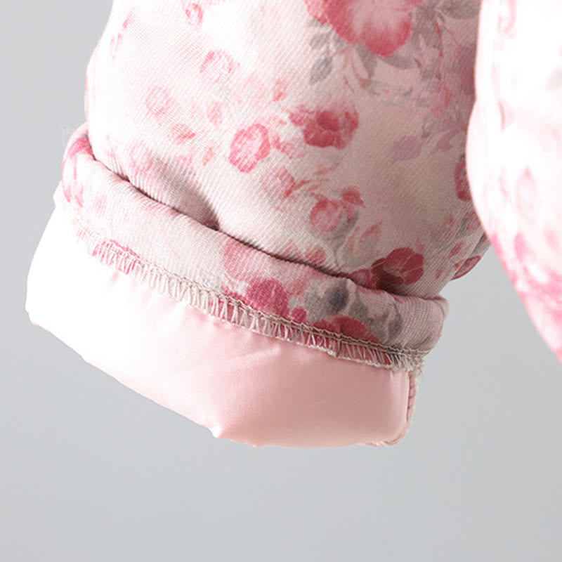 Women's Commute LightPink Printing Floral Frog-buttons Cotton Long Sleeve Jacket